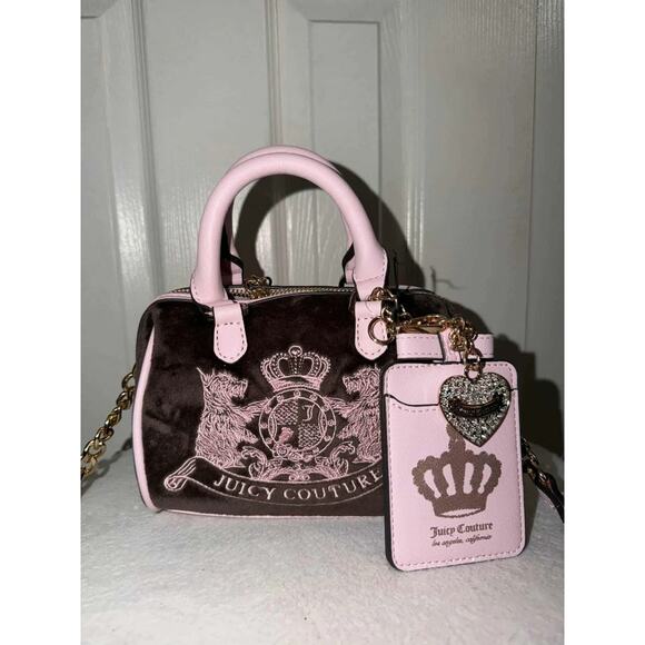 Juicy Couture Mini Bag SCOTTIE Dogs Mino Satchel Crossbody Strap Brown & Pink - Picture 6 of 6
